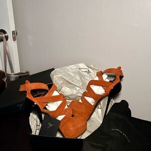 Giuseppe Zanotti: Orange Suede Strappy Platform Heels